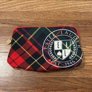Estee Lauder Plaid Makeup Bag - Red Green Tartan Cosmetic Pouch GWP EST 1946